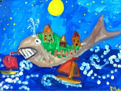 Рыба кит папа рисует открытка раскладушка
